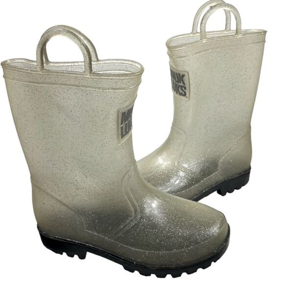 Muk Luks Child's 11/12 Clear Glitter Pull On Knee High Rubber Rain Water Boots - Picture 1 of 7